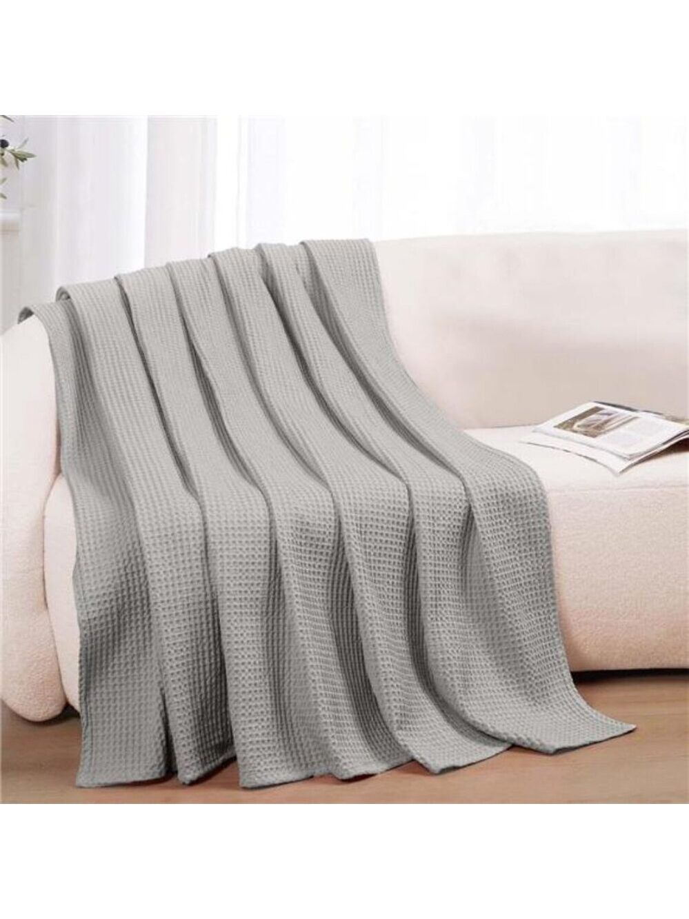Queen Cotton Blanket Waffle Weave Lightweight Summer Throw Soft Breathable Bed